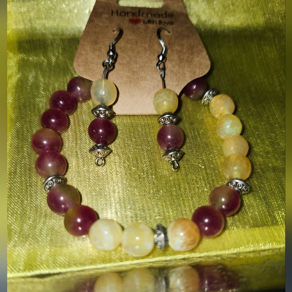 Watermelon Lemonade Earring and Bracelet set. Handcrafted by seller.